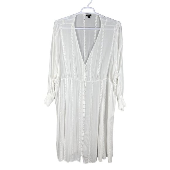 Torrid Womens 5X Button Up Long Sleeve Midi Challis White Dress Cottagecore Boho - Picture 8 of 16